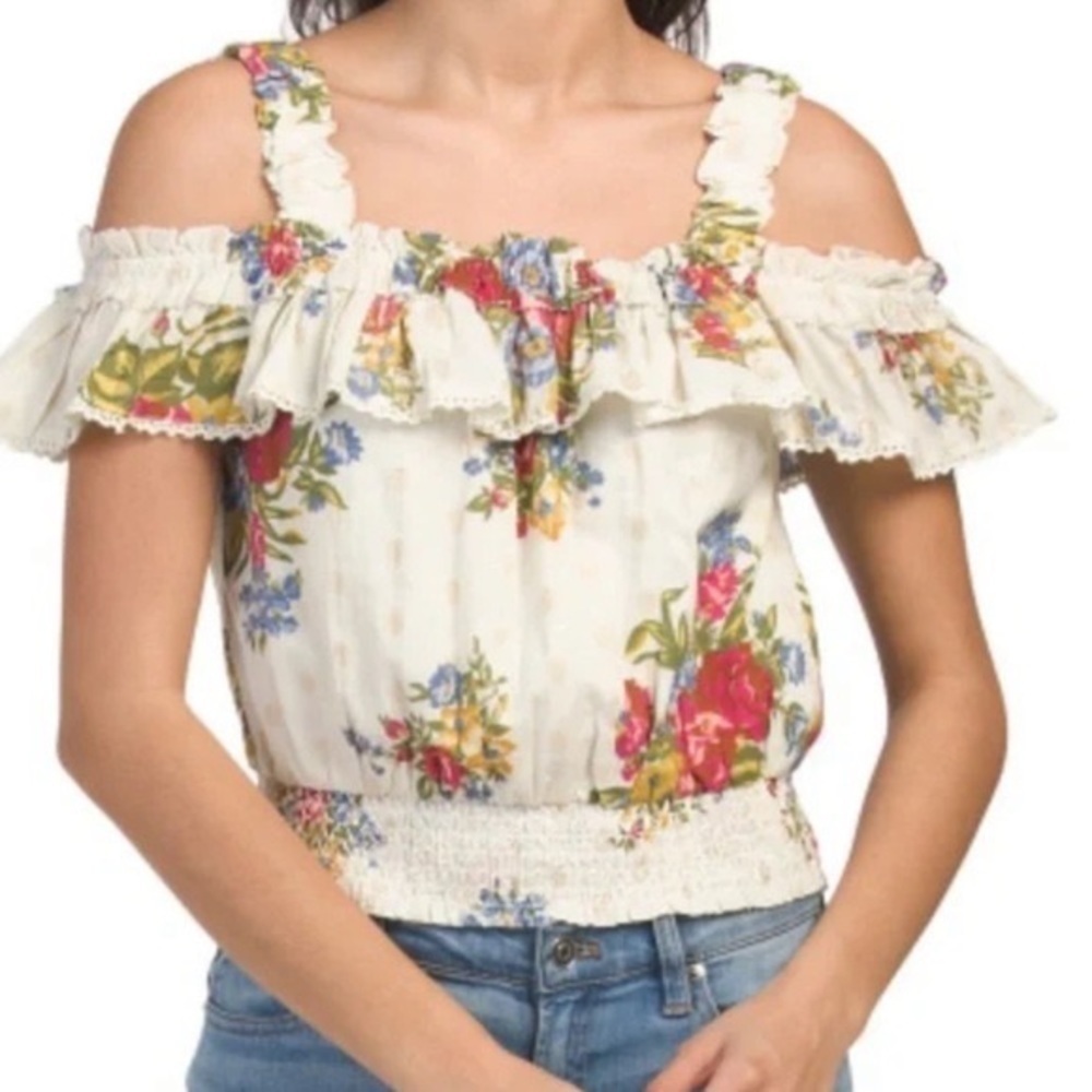 NWT HOUSE OF HARLOW 1960 HELENA IVORY FLORAL PRINT OFF SHOULDER TOP SIZE MED